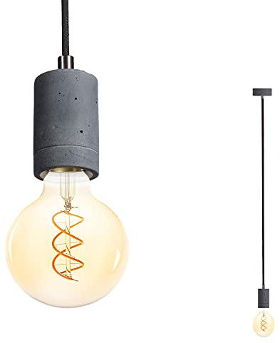 SSC-LUXon PIA Designer Hängelampe mit Globe LED E27 Filament Birne extra warmweiß - Deckenleuchte aus echtem Beton (anthrazit)