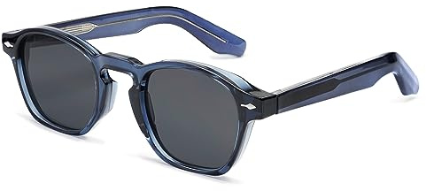 VANLINKER Retro Small Square Sunglasses for Men Womens Trendy Thin Cube Shades Vintage Slim Frames Luxury Eyewear VL9774 Blue Frame Grey Lens