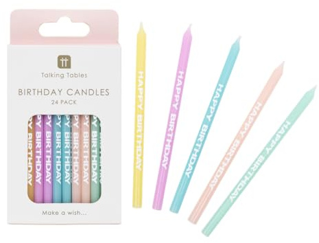 Talking Tables 24 x Colourful Pastel Birthday Candles Cake Toppers | Cake Decorations & Birthday Candles for Cakes | Cupcake Party Tableware | Plastic-Free | Designed in The UK 6cm