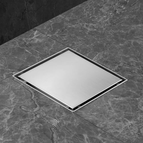 iYueMps Canalina per Doccia Quadrata 20 x 20 cm 2 in 1 in Acciaio Inox,Scarico Doccia con filtro antiodore e filtro per capelli,Canaletta Doccia Filo Pavimento,Scarico Rapido