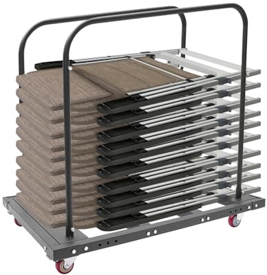 AGULIUM Folding Table Cart, Folding Table Trolley with 4 Universal Wheels, Table Cart with 10 Folding Table Capacity, Heavy Duty Panel Dolly for Reataurant Party Hotel Furniture, 29.13x45.28x39.17in