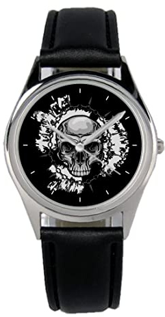 KIESENBERG Armbanduhr Totenkopf Geschenk Artikel Idee Fan Damen Herren Unisex Analog Quartz Lederarmband Uhr 36mm Durchmesser B-21291