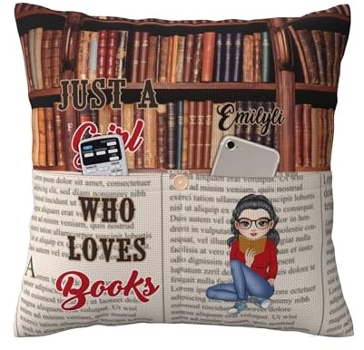 Personalized Book Reading Pocket Pillow Case Just A Girl Who Loves Books Throw Pocket Pillow Covers Custom Reading Pillow Covers Christmas Christmas Book Lovers Gifts,Style 3-4