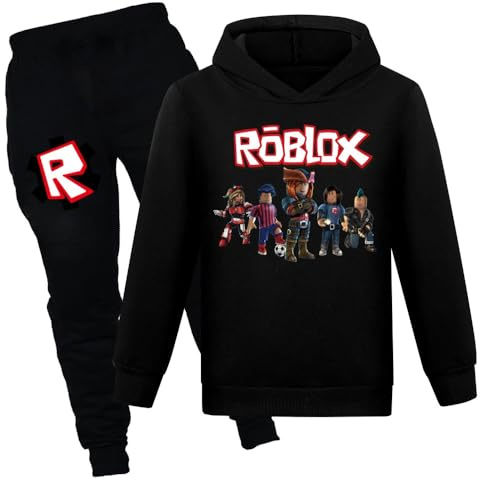 DEFANGYP A two-piece fashionable sportswear hoodie and jogging pants for boys and girls aged 1-13 (Black-170cm)
