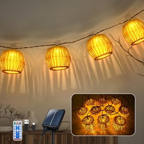 Ciskotu Cadena de luces solares de 3 m, para exteriores, 10 farolillos solares para exteriores, resistentes a la intemperie, bolas de luz para exteriores, 8 modos, luz solar regulable, para exterior