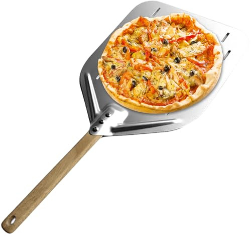 Pala per pizza 40 x 30 cm, con manico antiscottatura, manico rimovibile, 30,5 cm in alluminio anodizzato duro 30,5 cm, pala perforata, per pizza fatta in casa, pane, torte (argento)