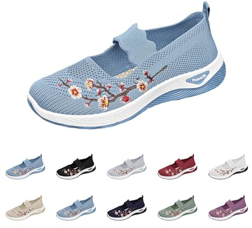 Gym Shoes Women Slip On Trainers Women Wide Fit Ladies Breathable Mesh Walking Running Shoes Arch Support Soft Sole Athletic Tennis Sneakers Lightning.Deals.of The Day Prime Light Blue 6.5