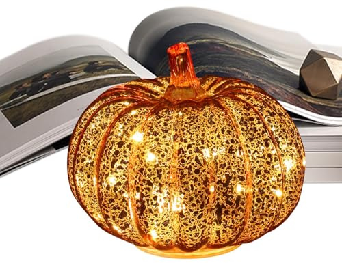 Yiohejy Luz de calabaza de con temporizador, calabazas de vidrio iluminadas, mesas a pilas, centros de mesa, decoraciones para fiestas de cumpleaños, bodas, hogar