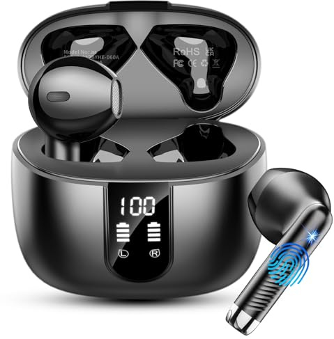 Ecouteurs Bluetooth sans Fil, Écouteurs Bluetooth 5.4 2025 Écouteurs sans Fil avec 4 ENC Réduction de Bruit Mic, IP7 Étanches Oreillette Bluetooth 56H Stéréo USB-C Casque Bluetooth pour Sport/Travail
