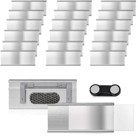 Magnétique Plaques Porte Noms, 20 Pièces Porte Badges en Aluminium avec Épingle étiquettes de Nom d'Aimant Badge Aimanté 72 x 31 mm Badge Nominatif Magnétiqueavec Clip