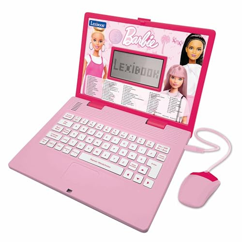 Lexibook Barbie, pedagogisk och tvåspråkig bärbar dator på engelska/tyska, leksak för barn med 124 aktiviteter för lärande, lek och musik, rosa, JC598BBi3LXB
