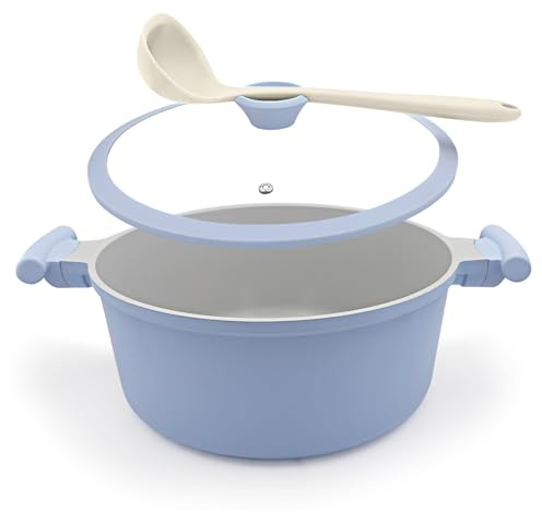 Faitout 28 cm avec couvercle Revêtement antiadhésif céramique, 7L- Bleu | Casserole en aluminium, compatible avec tous les types de cuisinières, Cocotte à Double Poignée