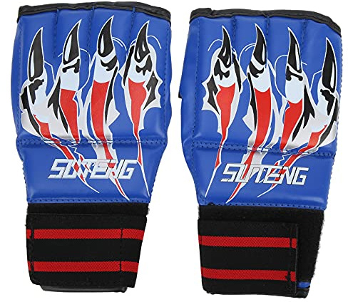 Guantes de lucha Pir al aire medio dedo a prueba de sudor con banda elástica alta para competición de lucha con saco de boxeo (Azul)