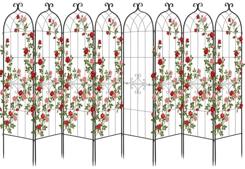 VEVOR Set 8 pz Traliccio da Giardinaggio 180x52,5 cm, Grata Divisoria Decorativa Metallica Verniciato a Polvere con Funzione ad Incastro, Struttura di Sostegno per Edere Ortaggi Rose Recinzione Aiuole