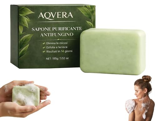 Aqvera Sapone Micosi, Sapone Antifungino, Con Tea Tree Oil & Ingredienti Naturali, Pulizia profonda, Purificazione Odore, Per Corpo, Piedi e Viso, Adatto Pelli Sensibili, 1 Pezzi