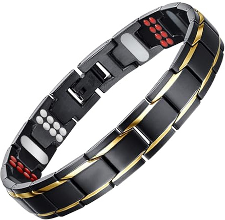 JFUME 5X Forza Bracciale Magnetico per Uomo, Placcato Oro 18k con Strumento per Rimuovere Maglie, 21 cm Nero e Oro