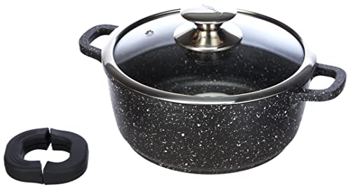 KAMBERG Pentola 20 cm, Ghisa di Alluminio, Rivestimento Antiaderente di Alta Performance Pietra, Coperchio in Vetro, Tutti Fornelli y induzione, Senza PFOA