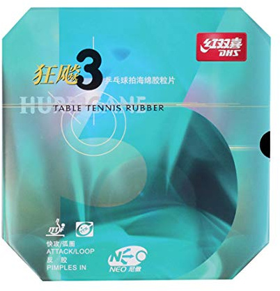 DHS NEO Hurricane 3 Table Tennis Rubber Sheet Ping Pong Rubber, with Table Tennis bubber Sleeve Adhesive Film (Black, 40° / 2.15 mm)