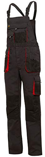 JACK NORTH Salopette e tuta, pantaloni da uomo con ginocchiere, con tasche, calzini da lavoro gratuiti, Grigio acciaio e nero con finiture arancioni, 48 (30 – 32 inch waist)