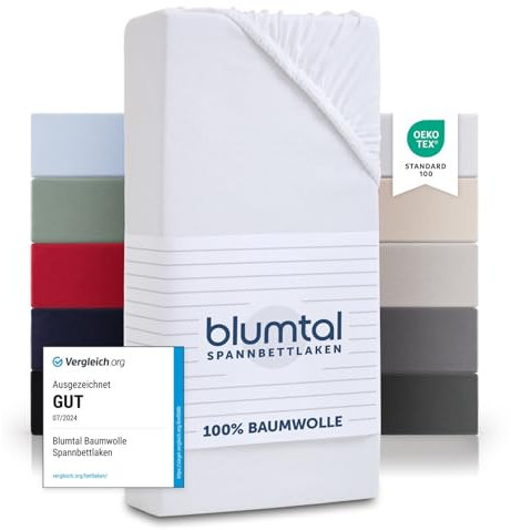Blumtal® Basics Spannbettlaken für Topper 90x190 cm Jersey im 2er Set - Bettlaken 90x190 cm aus 100% Baumwolle - Oeko-TEX zertifiziertes Spannbetttuch 90x190 cm - Topper Spannbettlaken 90x190 - Weiß