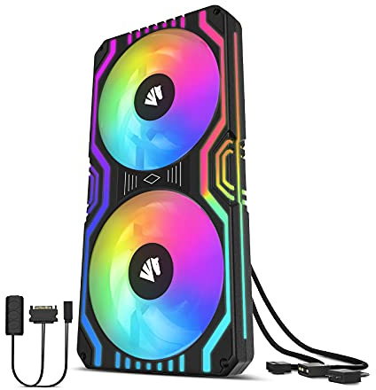 AsiaHorse 2 in 1 PC Gehäuselüfter, 2 * 120mm ARGB PC Lüfter mit 48 Adressierbare LEDs, CPU Gehäuse Lüfter mit PWM Control, Computer Cooler Fan for Motherboard Aura Sync, 800-1800 RPM, Schwarz