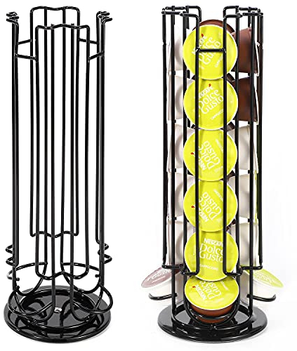 Vinsani 24 Coffee Pod Holder - 360° Rotating Tower Coffee Pods Storage Rack Stand Compatible with Dolce Gusto Coffee Capsules – Non-Slip Surface – Sleek Black Finish