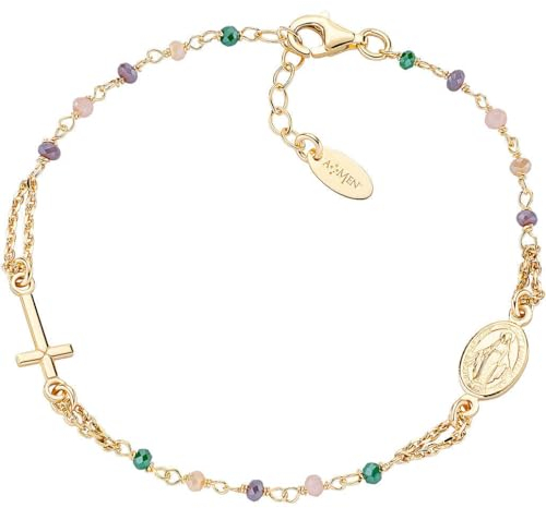 Amen Bracciale da Donna Bracciale Realizzato in Argento 925 Giallo e Cristalli Tortora e Verdi. Lunghezza Bracciale: 18 cm + 2 cm di allungo. La referenza è bro10gtove3
