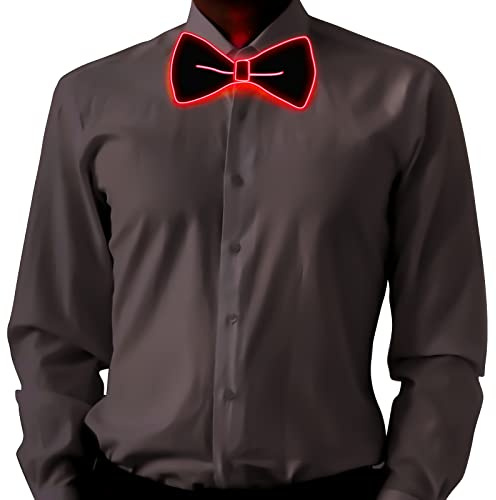 Ainiv Light Up Neckties/Bow Ties/Suspenders, Men Women LED Luminous Tie Bowties Suspenders, 3 Flash Modes LED Glow, Adjustable Illuminated Costume Accessory for Parties, Bars, Halloween, School