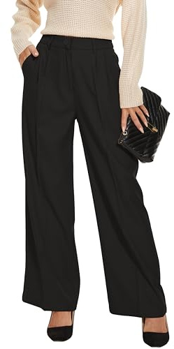 FUNYYZO Women Wide Leg Pants High Elastic Waisted in The Back Business Work Trousers Long Straight Suit Pants