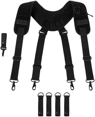 MELOTOUGH Metal Hook Tactical Suspenders for Duty Belt Harness Military Belt Harness Police Suspender Heavy Duty Law Enforcement Belt (Black, Regular Size)…