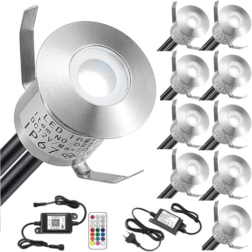 SUBOSI WIFI RGB Led Einbaustrahler aussen 0.5W Ø22mm IP67 DC12V Treppen Bodeneinbauleuchten Arbeitet mit Alexa,APP Steuerung, Wifi Intelligenz Einbaustrahler 10er Terrasse Full Kit