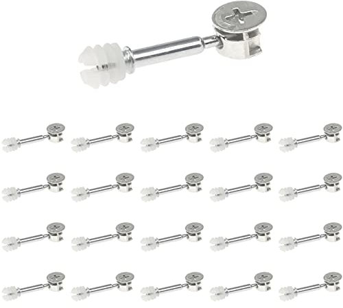 20 Sets Cam Lock Nuts and Bolts,Furniture Fixing Cam Dowels Screws,Connectors Fasteners for Furniture (Silver)