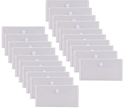 YESSART #10 transparente Kunststoff-Briefumschläge, 5 x 10 cm, für Geldscheine, Quittungen, Rechnungen, Aufbewahrung, Hakenverschluss, 20 Stück