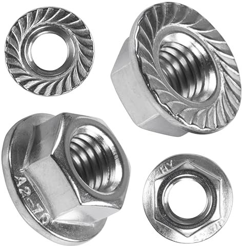 Topnorm24 - Flanschmutter mit Sperrverzahnung DIN 6923 Edelstahl M6-100 Stück A2 V2A Sechskantmutter mit Flansch und Sperrverzahnung Bundmutter (100, M6)