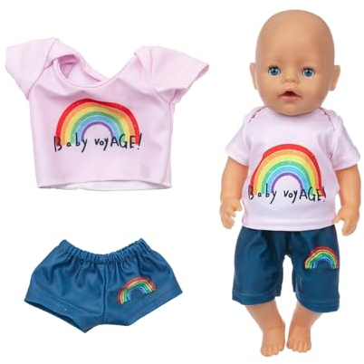 1 Regenbogen-Set Inklusive T-Shirt Und Shorts, Puppenkleidungsset, Sommerkleidung, Babypuppenset, Geburtstagsgeschenk Für Mädchen