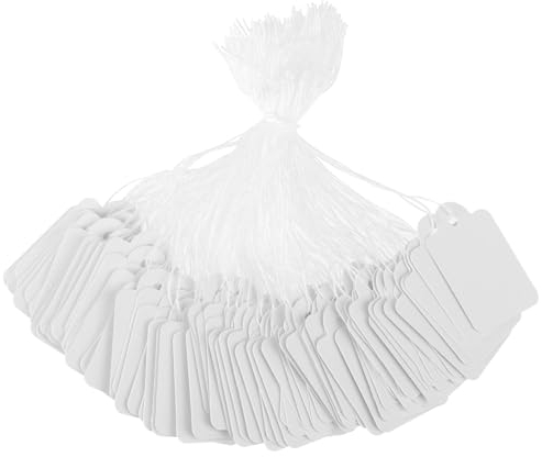 200 Stück Preisschilder, Schmuck-Preisschilder Preisschilder mit Schnur Hängeetiketten Anhänger mit Schnur Geschenk-Preisschilder Preisschilder zum Ausstellen von Schmuck Kleidung (Weiß, 35 x 22mm)