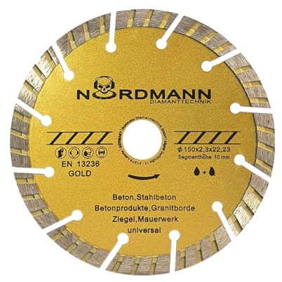 NORDMANN DIAMANTTECHNIK 1 disque à tronçonner diamanté pour fraiseuse à fente – 150 mm, disque diamant pour béton, béton armé, brique, vitesse de coupe élevée, durable et précis