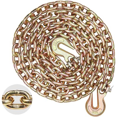 VEVOR G80 Transport Binder Chain, 5/16 x 10.3' Tow Chain with Clevis Grab Hooks, 4900 lbs Safe Working Load, Heavy Duty Trailer Logging Chain for Transporting Towing Truck Tie Down Binding Equipment