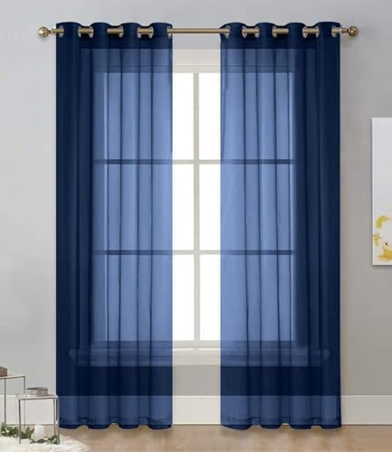 Surwin Tinta Unita Tende per Interni a Vetro Con Occhielli, 2 Pezzi Camera da Letto, Voile Semi Trasparenti per Cucina, Soggiorno 132x270cm, Blu Navy