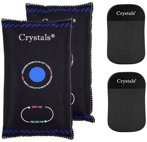 Crystals Reusable Car Interior Dehumidifier Bag, Vehicles Dashboard Mounting Dehumidifier Anti-Slip Mat, Moisture, Condensation Absorber Damp Trap Keeps Windscreen Clear-Black (2 x 1KG)