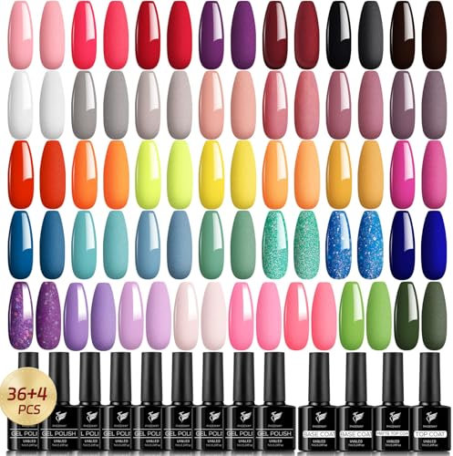 Phoenixy 36Couleurs Vernis Semi Permanent 42PCS Kit de Vernis Semi Permanent avec Base Coat Top Coat de Matte Pailleté et Dorés Rouge Jaune Pourpre Complet Vernis Gel UV Cadeaux Adaptés aux Femmes