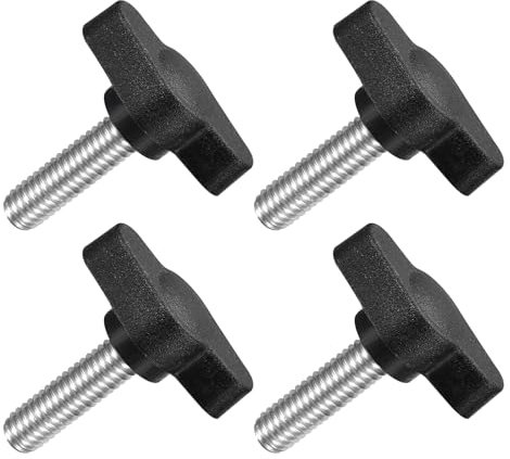 QUARKZMAN M6 x 20mm Tornillos Moleteados, 4pcs Perillas de Ala en T Rosca Macho de Acero Inoxidable 304 Tuerca Pomo de Mango Asas Ajustables Sujeción Manual para Máquina, Negro, 27mm Ancho