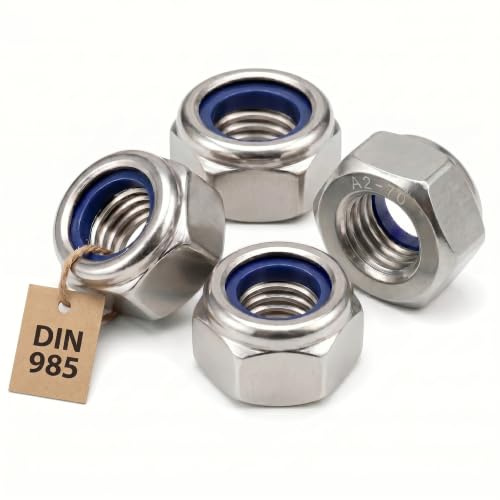 PRORAJE Tuerca Nylstop M4 de acero inoxidable inaflojable Ø 4 mm | Tuercas de freno de 4 mm Autobloqueante Hexagonal Autofrenado DIN 985 Acero inoxidable A2-70 (V2A/304) con anillo de nailon de