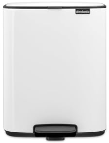 Brabantia Bo Pedal Cubo de basura 12L (blanco), papelera cocina con diseño compacto y sistema de apertura con pedal, cubo basura reciclaje con cubo extraíble, incluye bolsas PerfectFit