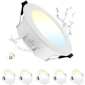Grebeam LED Spot 230V Dimbar, 9W Dimbar LED Takspots Ultra Slim Inbyggnadsdjup 25mm, Varmvit, Neutralvit, Kallvit, IP44 Takspots för Vardagsrum, Ø95-105mm Hål, 5-pack