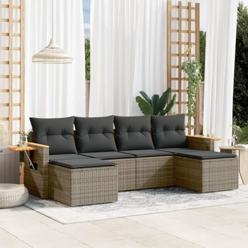 Qnhdfrt Set di 6 divani da giardino, in rattan sintetico, con vano portaoggetti e tavolo pieghevole, per terrazza, giardino e balcone