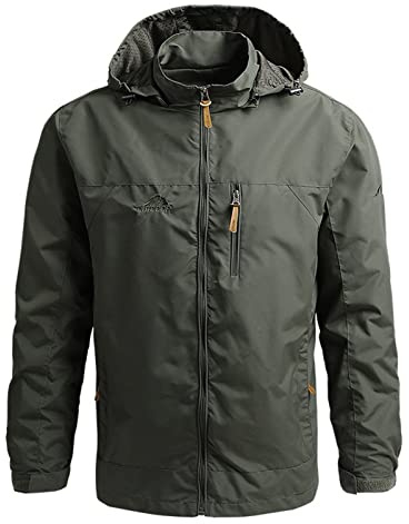 Genérico Impermeable Hombre Parka de Invierno Inverno Trekking Trabajo Chaqueta Chubasquero Abrigo Talla Grande Termica Esqui Running Calefacción Ropa Corta Verde Militar 5XL