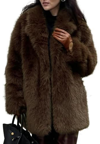 Manteaux en fausse fourrure pour femmes vestes chaudes mi-longues à manches longues revers hiver vêtements d'extérieur moelleux manteau parka hirsute