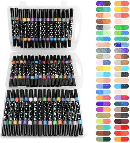 Ziyonix 72 Colori Marcatori di Vernice Glitterata, 36 Confezioni di Penne di Vernice Metallica a Doppia Punta Pennarelli Metallici Brillanti Marker per la Creazione di Biglietti Artigianato Fai da Te