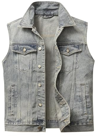 CoXuantion Homme Gilet en Denim Veste Décontractée Vintage Denim Gilets de Coton Revers Classique Rétro Jean Gilet Sans Manches Manteau de Moto